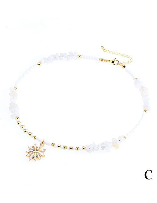 Fashion White Geometric Rice Beads Crushed Stone Beaded Oil And Diamond Love Necklace