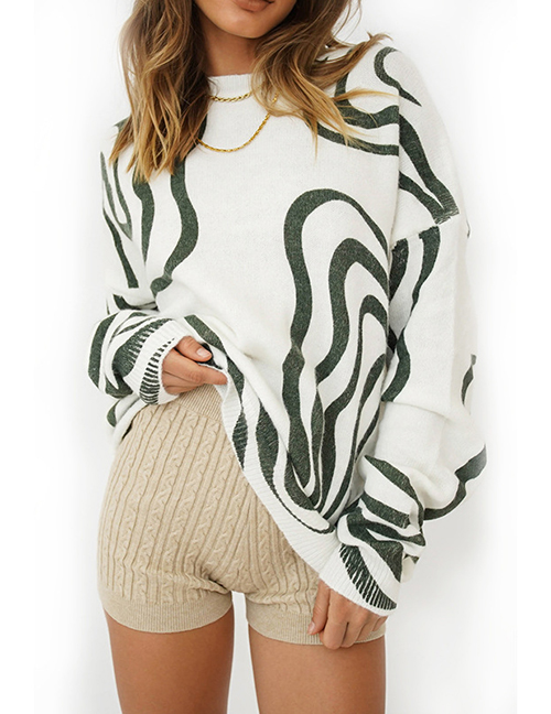 Fashion Printing Irregular Stripe Print Pullover Sweater