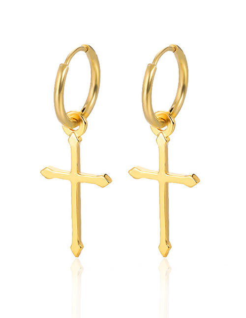 Fashion Gold Titanium Cross Hoop Earrings
