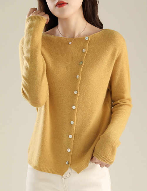 Fashion Maple Yellow Knitted Button-down Cardigan Jacket