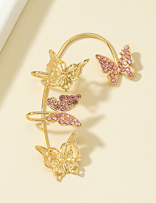 Fashion Gold Alloy Diamond Butterfly Earrings
