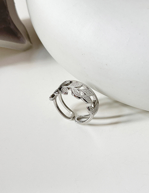 Fashion Silver Titanium Leaf Geometric Ring