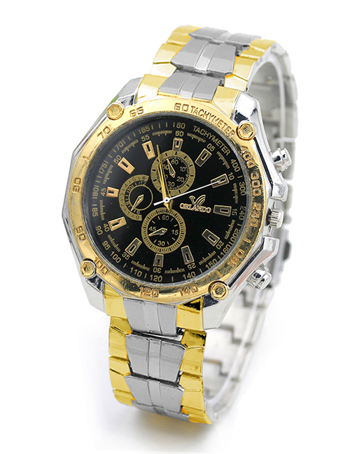 Fashion Black-faced Alloy Geometric Round Dial Watch