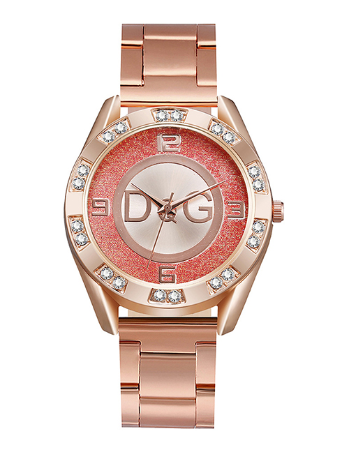 Fashion Orange Alloy Diamond Round Dial Watch