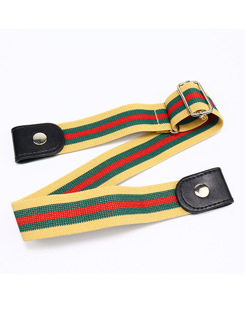 Fashion Yellow Green Red Stripes Web Stripe Invisible Seamless Wide Belt