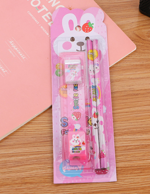 Fashion Pink Printed Cartoon Pencil Eraser Study Stationery Five-piece Set