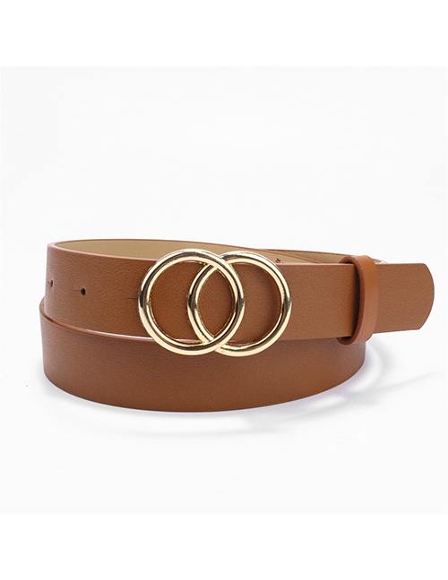 Fashion Camel Faux Leather Double Round Buckle Wide Belt