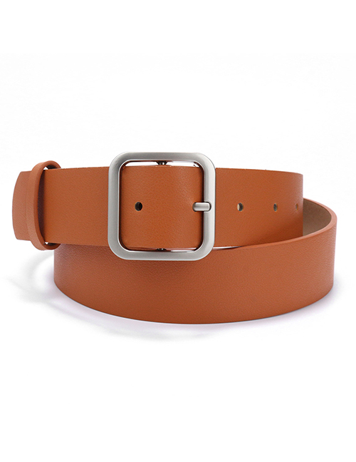 Fashion Camel Faux Leather Metal Square Buckle Wide Belt