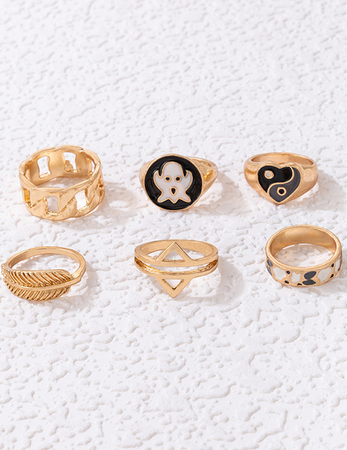 Fashion Gold Halloween Dripping Ghost Leaves Love Tai Chi Ring Set