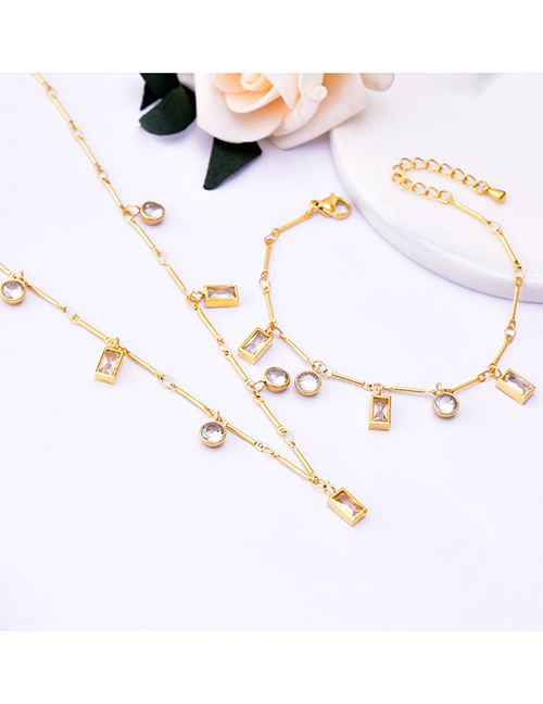 Fashion Gold Titanium Rectangular Zirconia Necklace Bracelet Set
