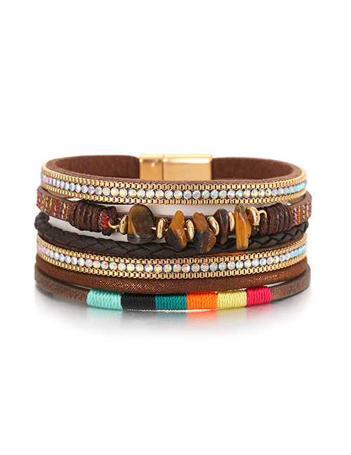 Fashion 5# Leather Irregular Gravel Colorblock Wire Braided Multilayer Bracelet