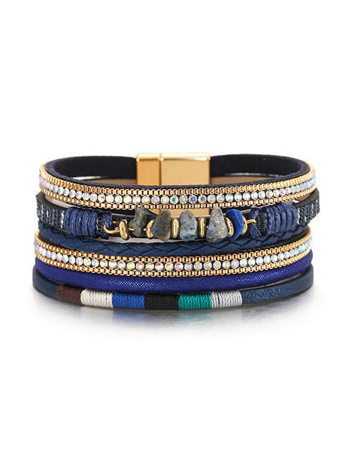 Fashion 9# Leather Irregular Gravel Colorblock Wire Braided Multilayer Bracelet