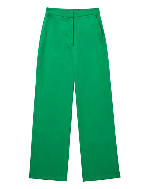 Fashion Green Silk-satin Wide-leg Trousers