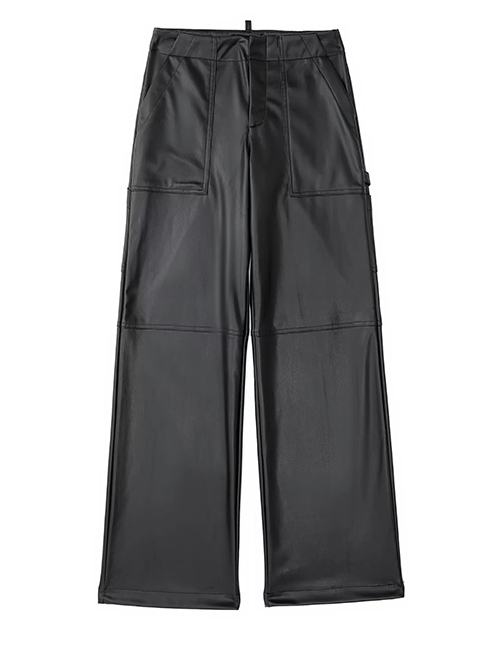 Fashion Black Faux Leather Cargo Pants