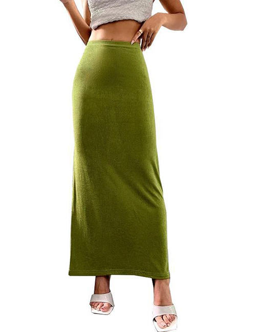 Fashion Green Solid Color Package Hip Skirt