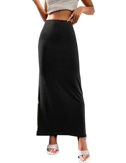 Fashion Black Solid Color Package Hip Skirt