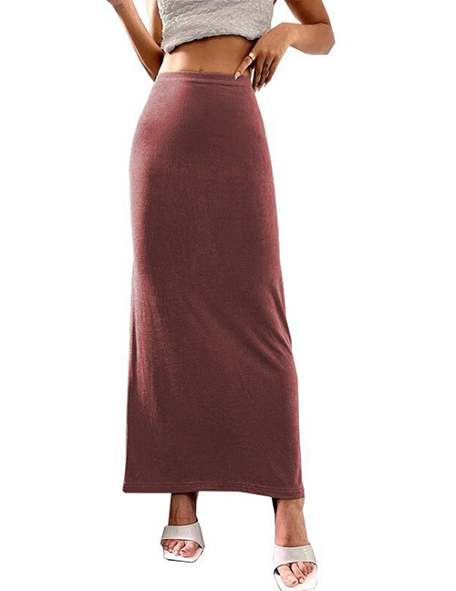 Fashion Dark Pink Solid Color Package Hip Skirt