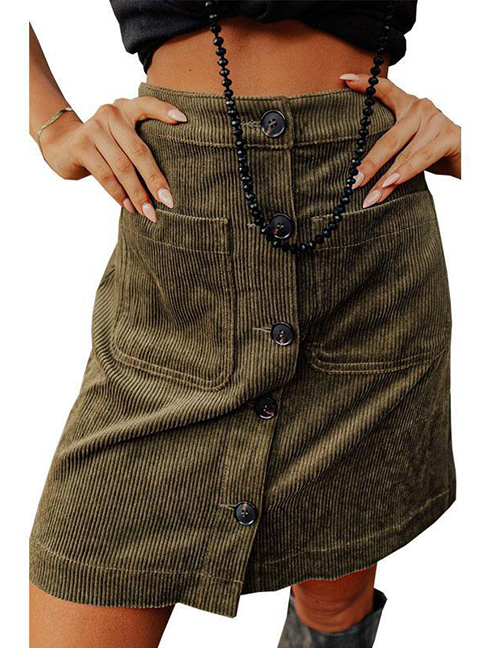 Fashion Armygreen Corduroy-breasted Skirt