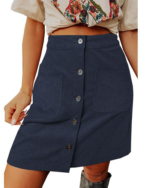 Fashion Blue Corduroy-breasted Skirt