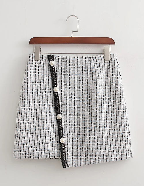 Fashion White Woolen Bias Button Skirt