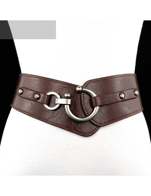 Fashion Brown--m Code 79cm Faux Leather Metal Buckle Wide Girdle
