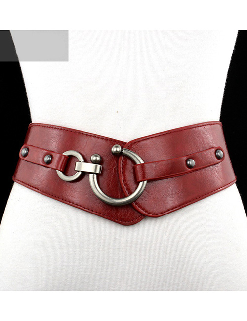 Fashion Red--m Code 79cm Faux Leather Metal Buckle Wide Girdle