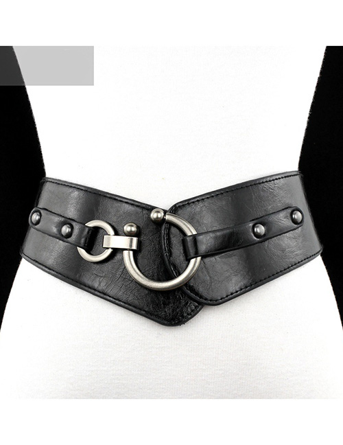 Fashion Black--m Size 79cm Faux Leather Metal Buckle Wide Girdle