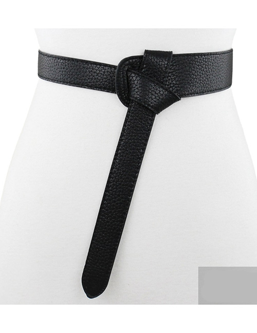Fashion Black Leather Knotted Wide Belt