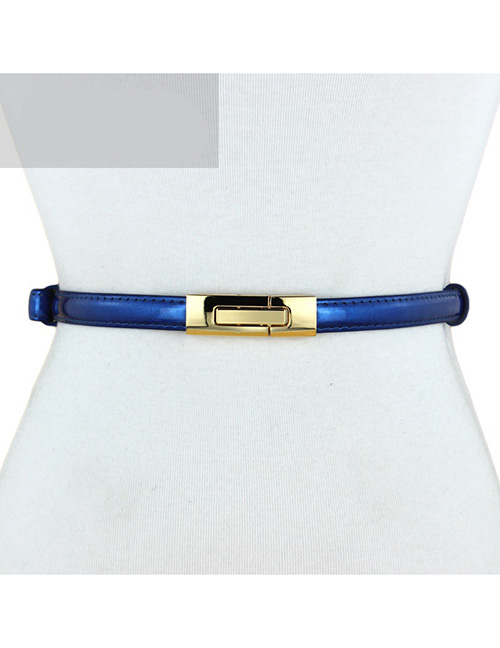 Fashion Blue Leather Belt With Metal Buckle