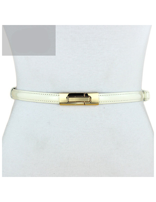 Fashion White Leather Belt With Metal Buckle