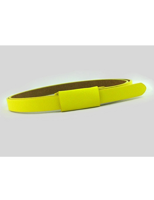 Fashion Bright Yellow Faux Leather Solid Wide Belt