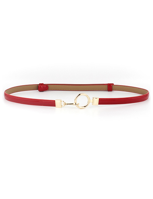 Fashion Red Leather Belt With Metal Buckle