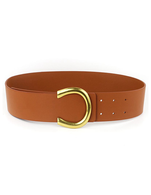 Fashion Camel Leather Belt With Metal Buckle