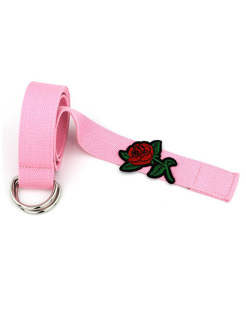 Fashion Pink Double-ring Buckle Belt In Rose Canvas