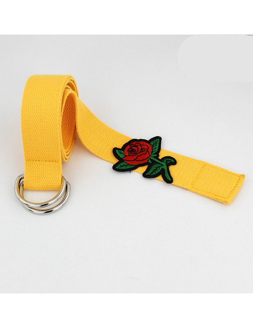Fashion Yellow Double-ring Buckle Belt In Rose Canvas