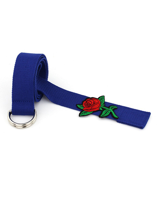 Fashion Blue Double-ring Buckle Belt In Rose Canvas