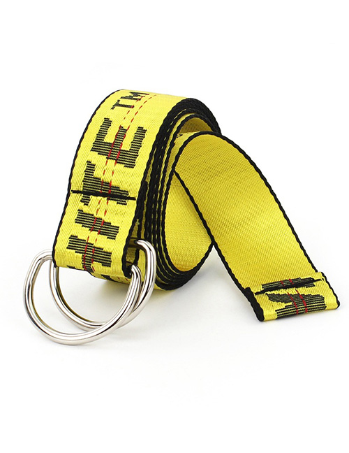 Fashion Yellow Canvas Alphabet Webbing Double Buckle Wide Belt