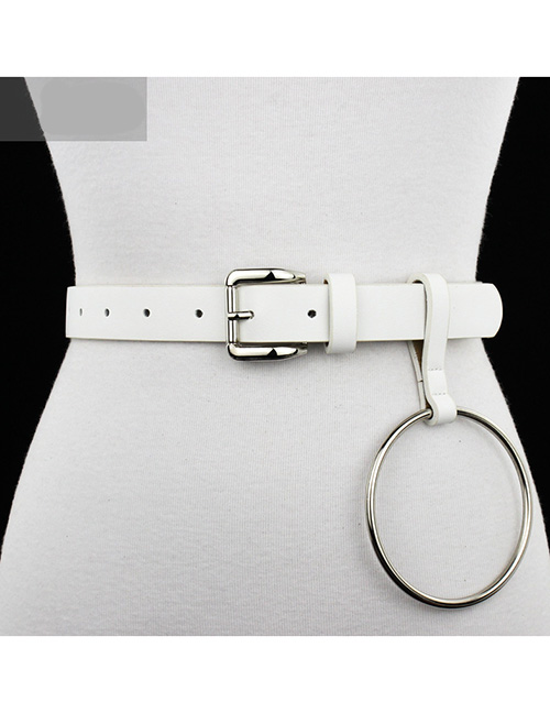 Fashion White Wide Belt In Leather With Metal Square Buckle