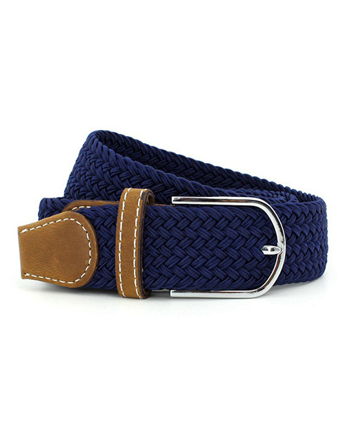 Fashion Navy Blue Stretch Woven Elasticated Pin Buckle Wide Belt