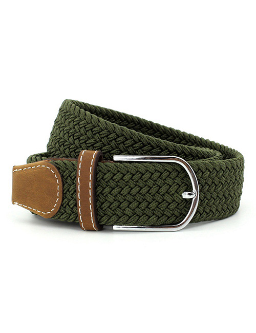 Fashion Armygreen Stretch Woven Elasticated Pin Buckle Wide Belt