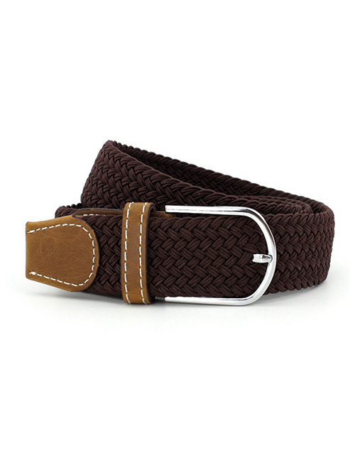 Fashion Brown Stretch Woven Elasticated Pin Buckle Wide Belt