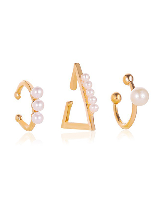 Fashion Gold Alloy Inlaid Pearl Cutout Ear Cuff Set