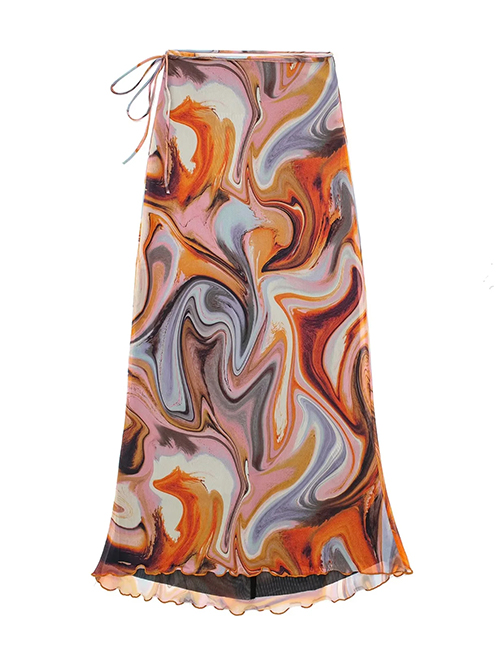 Fashion Printing Blend Print Lace-up Skirt