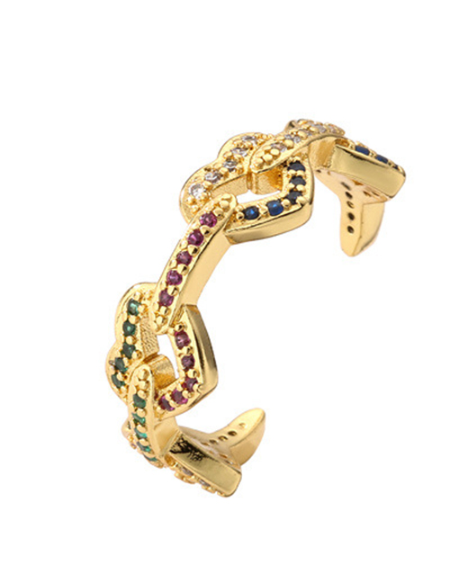 Fashion 8# Copper Gold Plated Zirconium Open Heart Ring