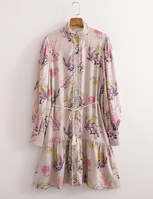 Fashion Purple Pink Yellow Flower Satin Print Dress