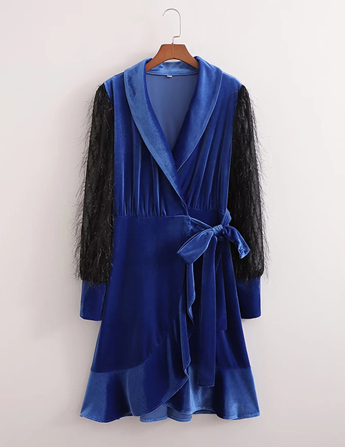 Fashion Sapphire Silk Knotted Lace Dress
