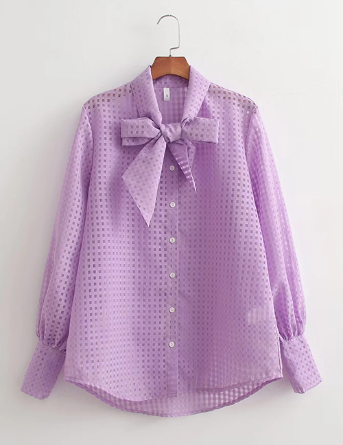 Fashion Purple Glitter Neck Tie-breasted Shirt