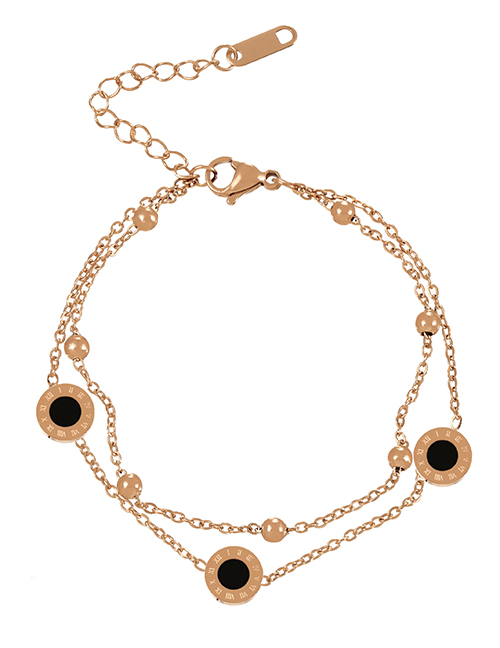 Fashion Rose Gold + Black Titanium Steel Double Shell Round Number Bead Anklet