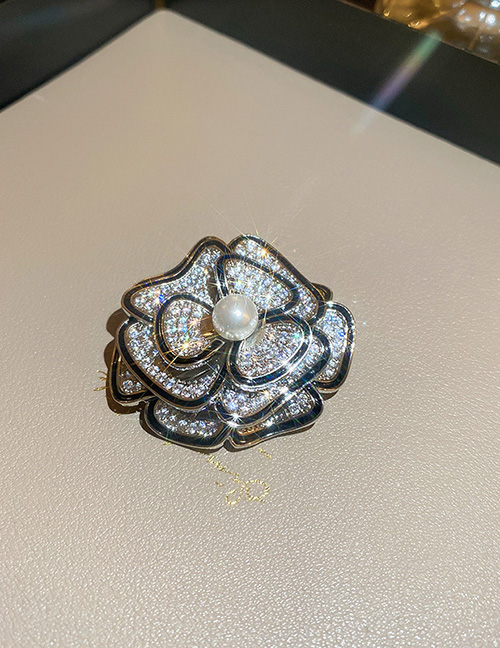 Fashion Brooch - Silver (flowers) Alloy Set With Zirconium Pearl Flower Brooch