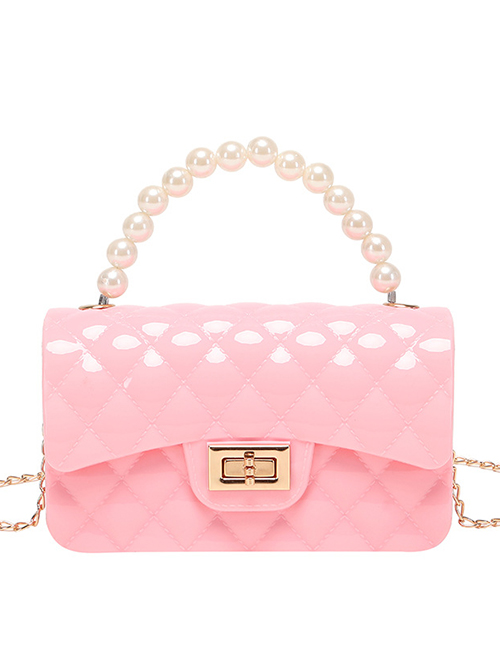 Fashion Pink Pearl Pvc Diamond Lock Flap Pearl Hand Messenger Bag